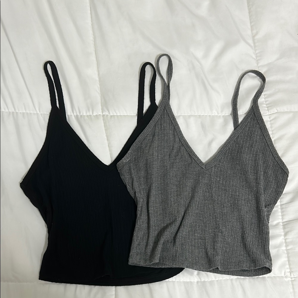 Tilly's Black and Gray Fitted Crop Camisoles